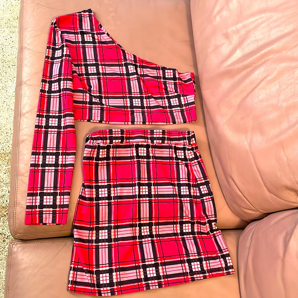 One Shoulder Long Sleeve Crop Top Skirt Matching Women Sets Outfits Two Piece